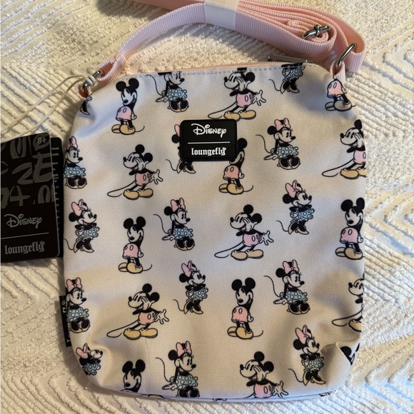 Disney Loungefly Mickey and Minnie AOP Nylon Passport Bag - Picture 1 of 5